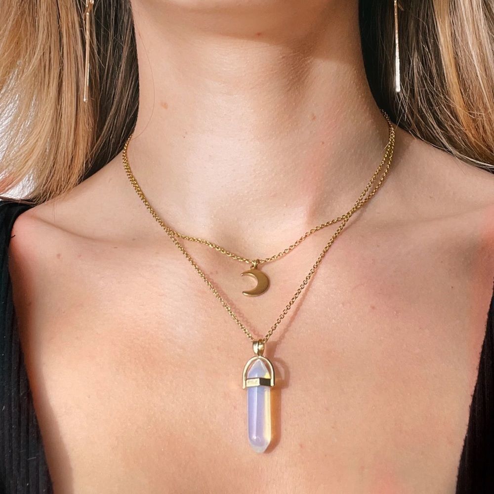 NWT The Crystal Babes Magic Necklace - The Confident (Opalite) - Gold